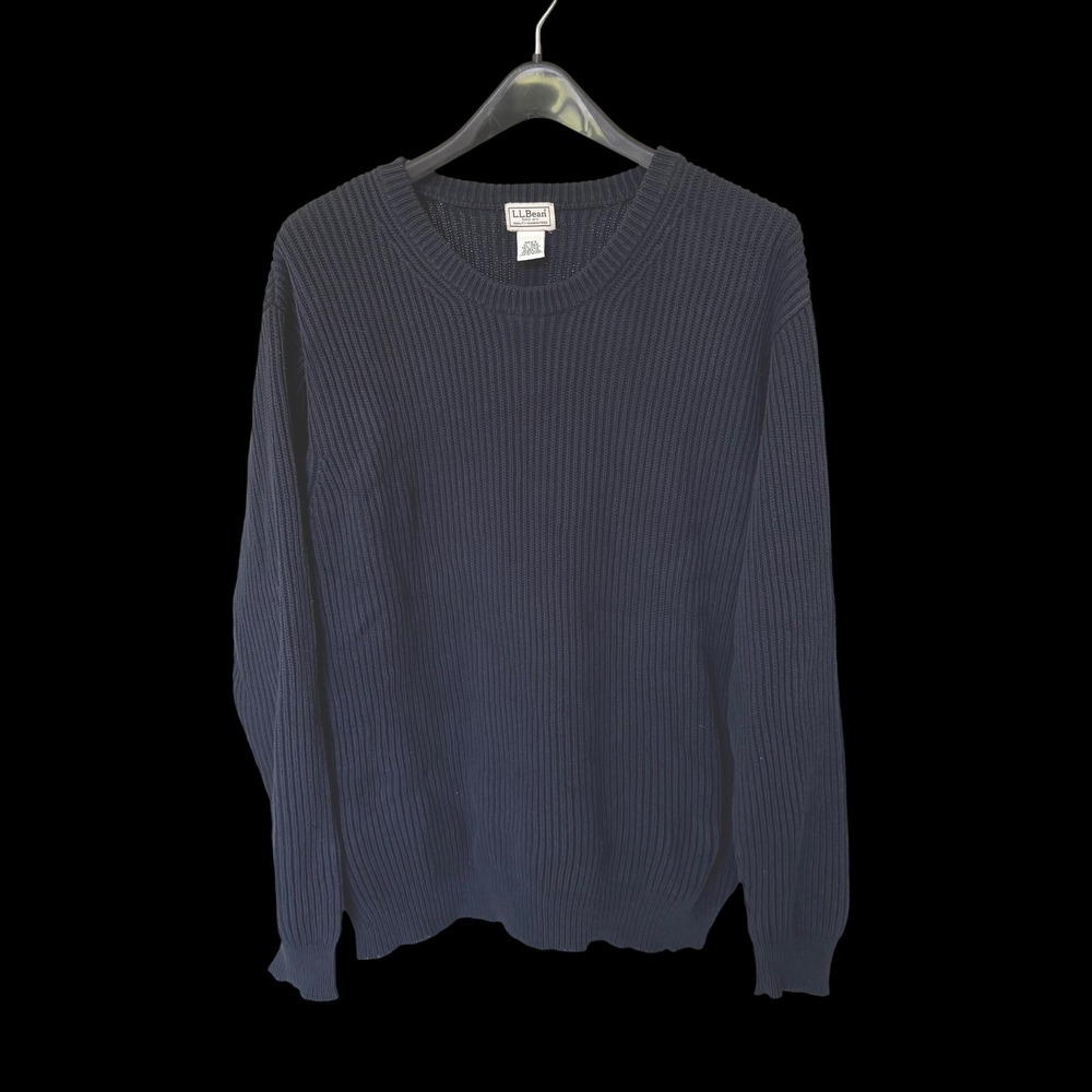 LL Bean XL Navy Blue Ribbed Cotton Crewneck Sweater Pullover 0QY58